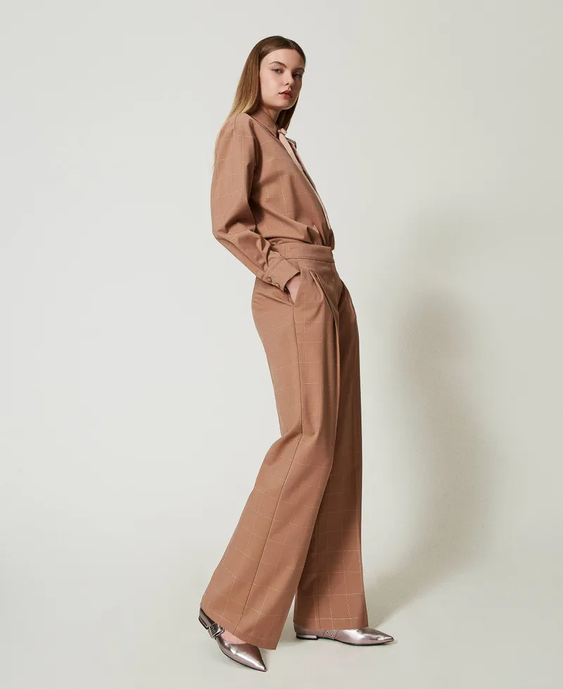 Pantaloni a palazzo check con lurex