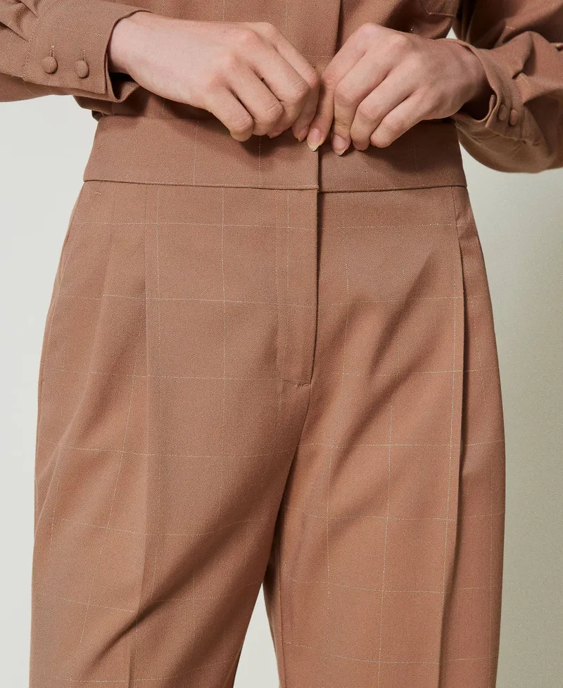 Pantaloni a palazzo check con lurex