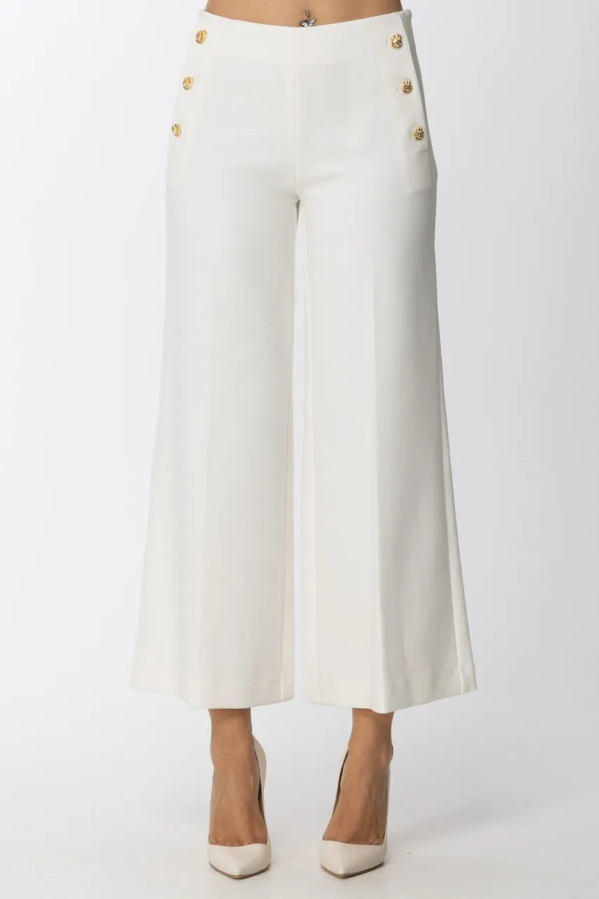 Pantaloni a palazzo con bottoni laterali WHITE