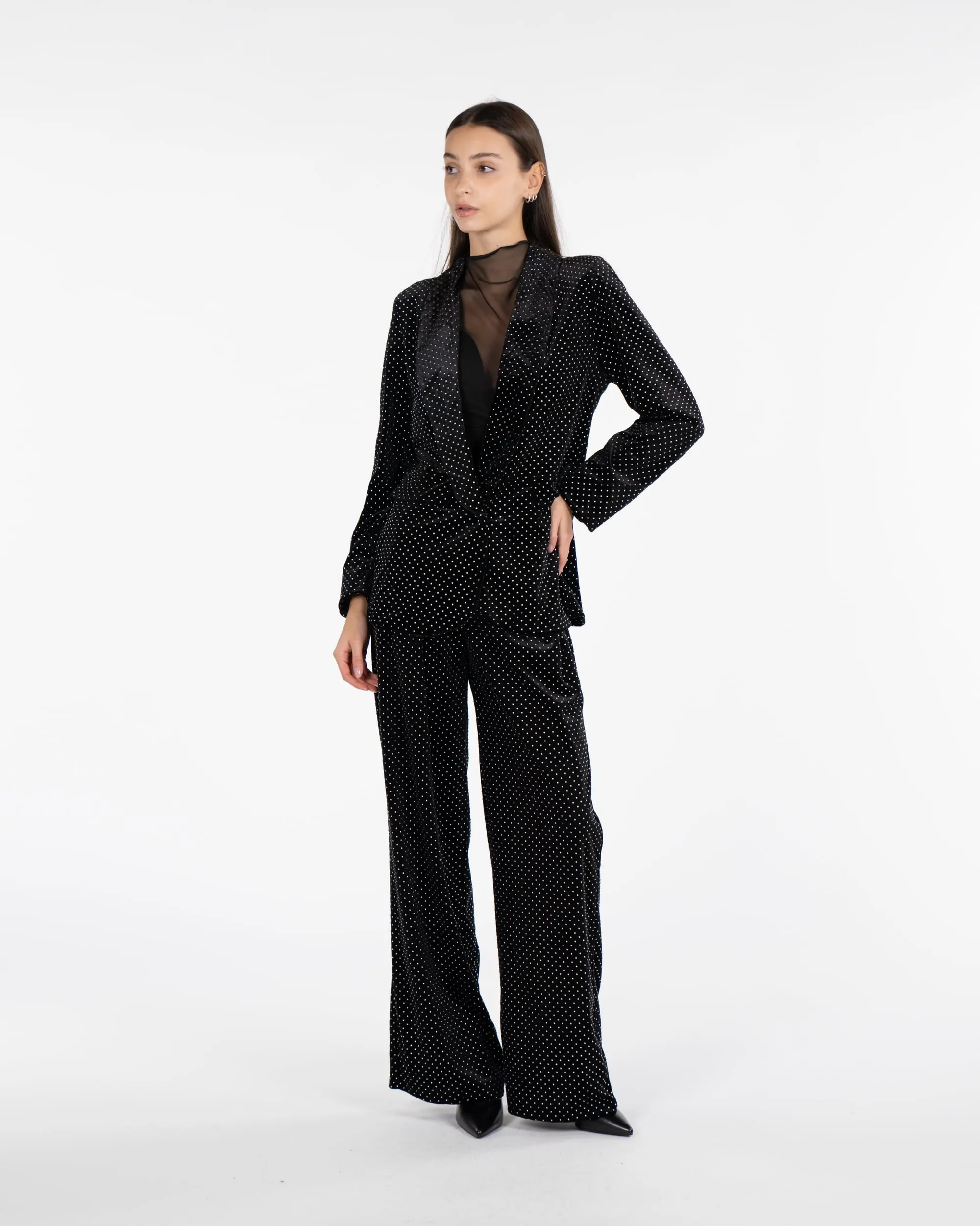 Pantaloni a palazzo con pois - NERO