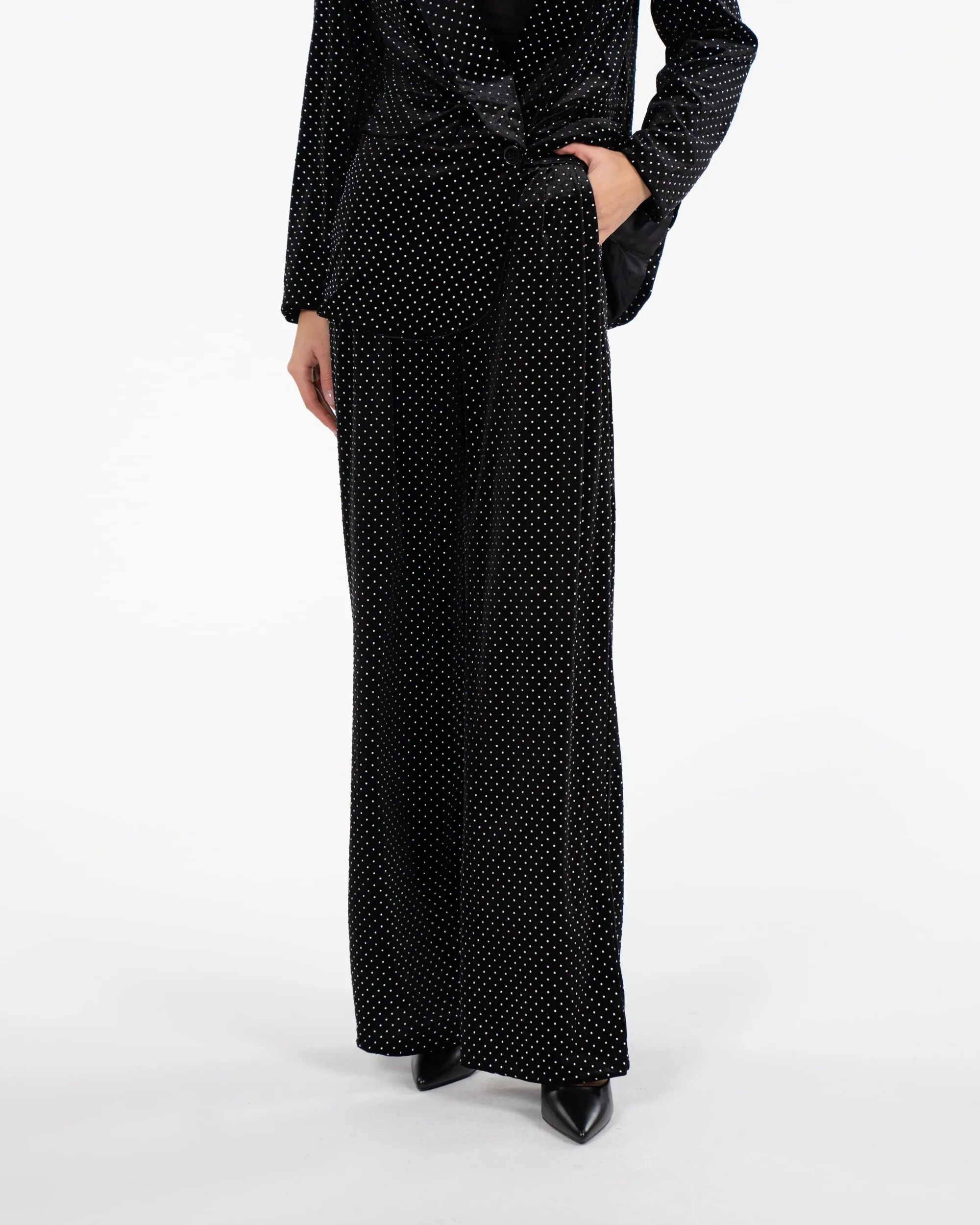Pantaloni a palazzo con pois - NERO