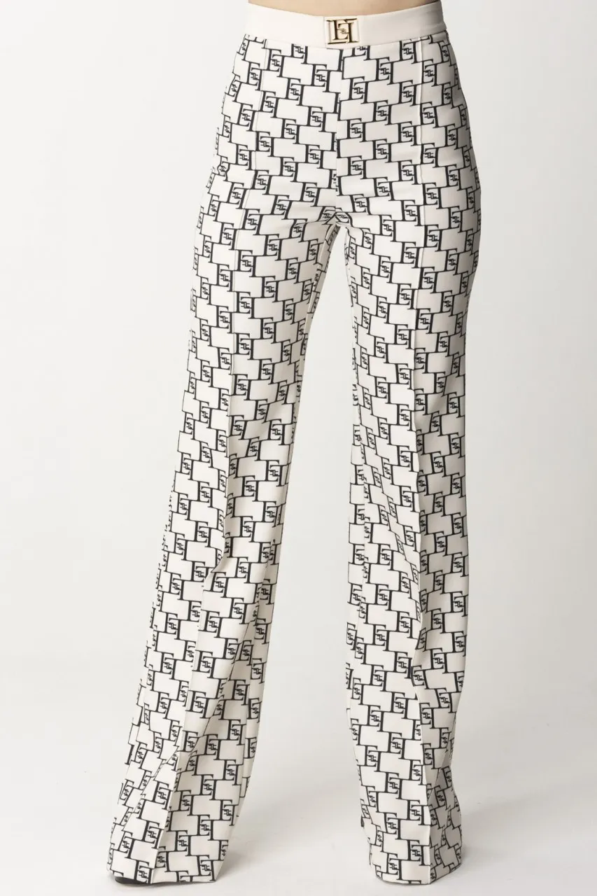 Pantaloni a palazzo monogram Burro/Nero