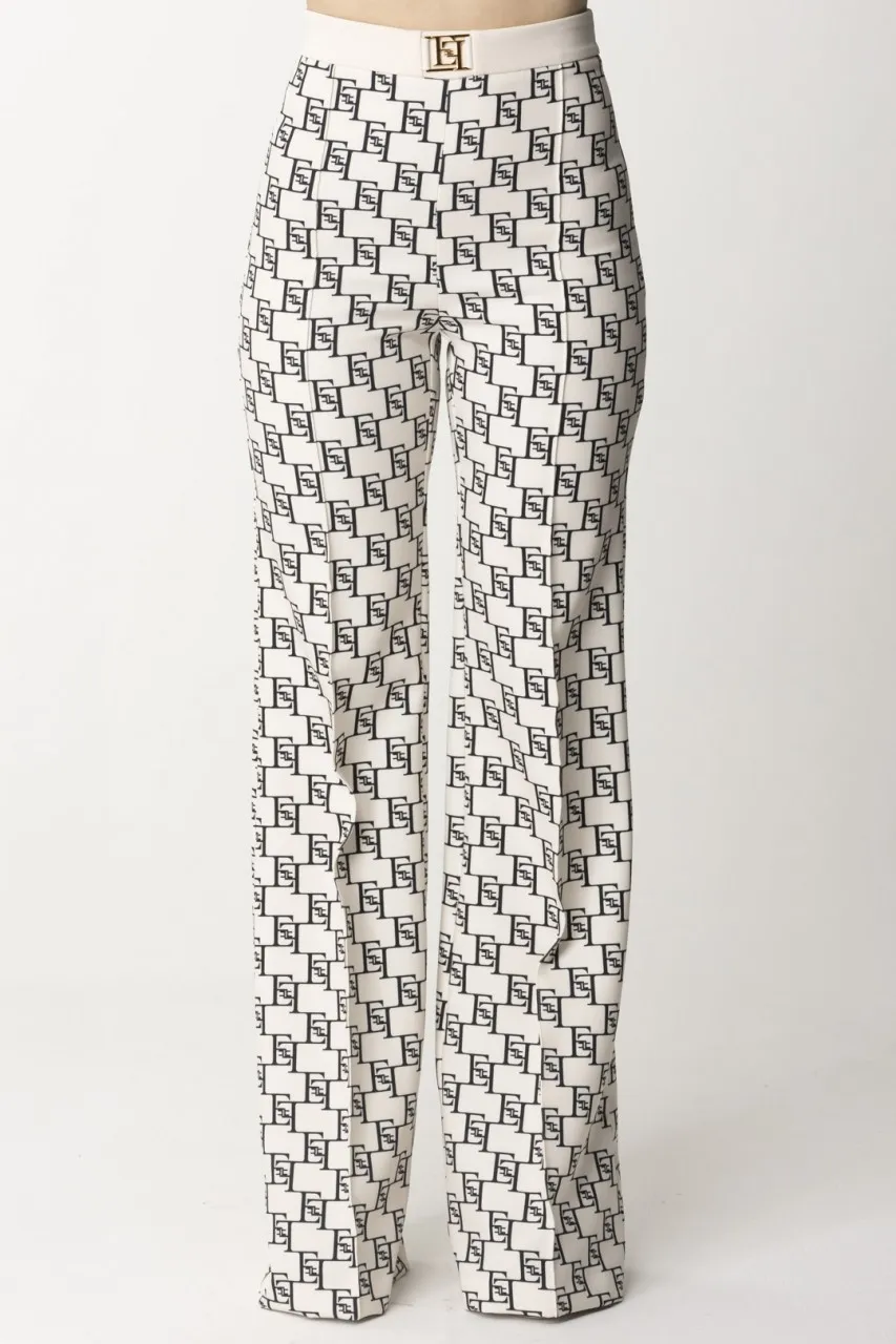 Pantaloni a palazzo monogram Burro/Nero