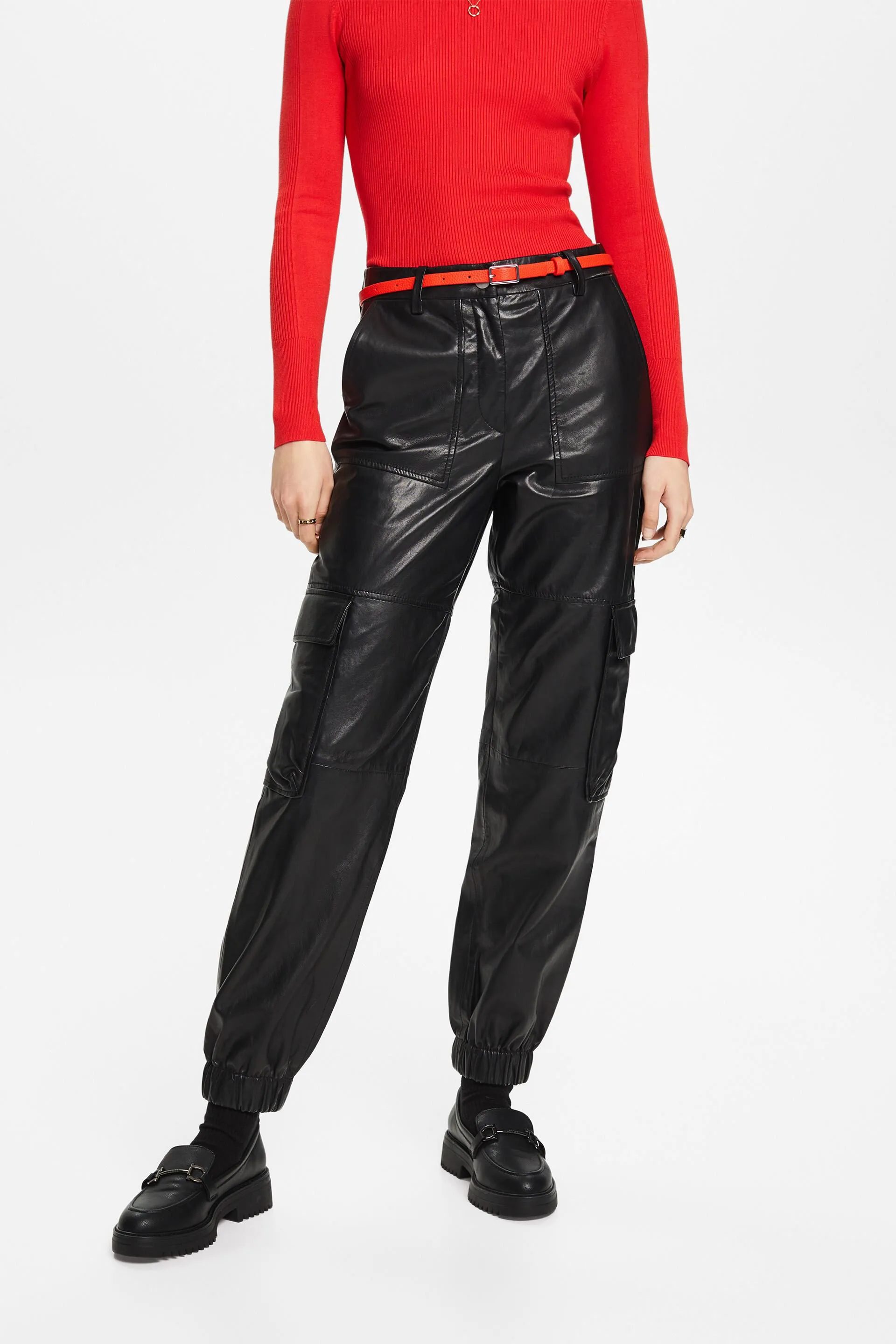 Pantaloni cargo affusolati in pelle