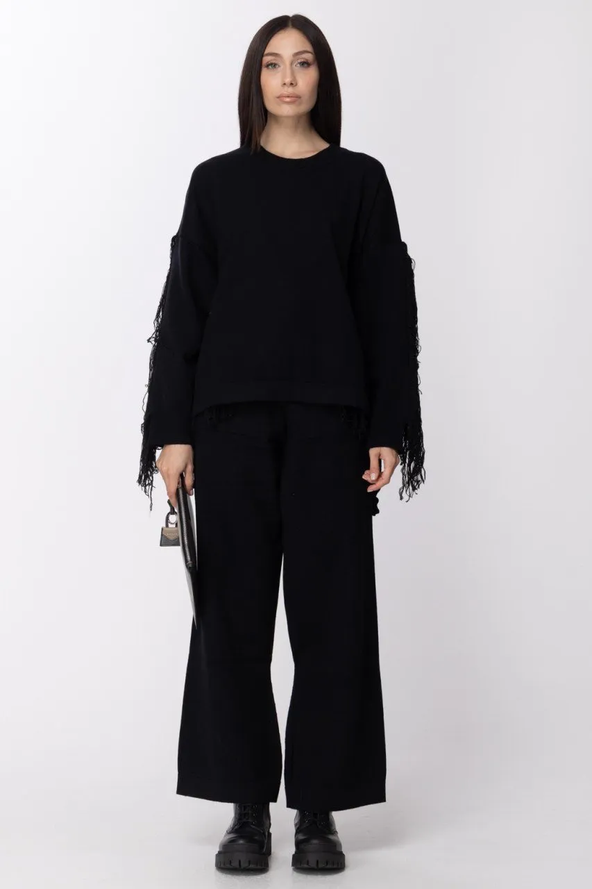 Pantaloni joggers a palazzo con frange Nero