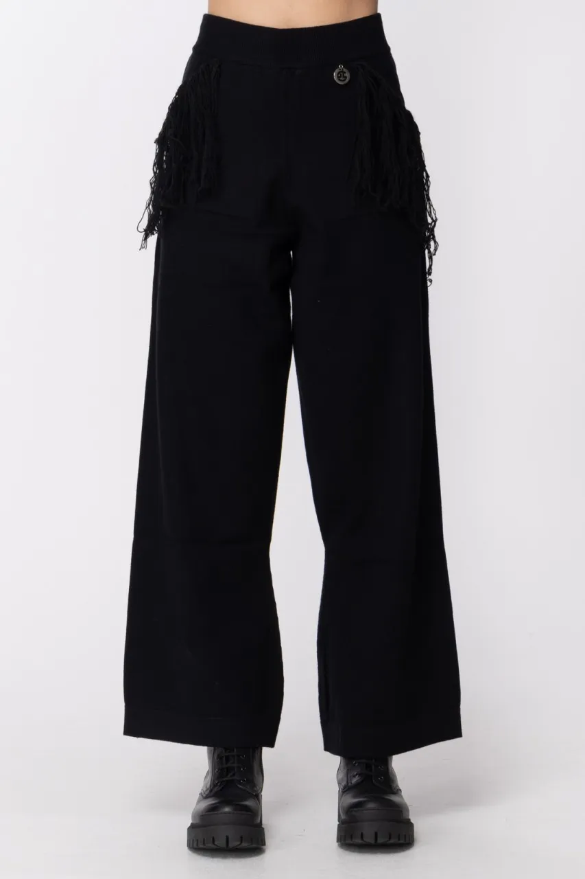 Pantaloni joggers a palazzo con frange Nero