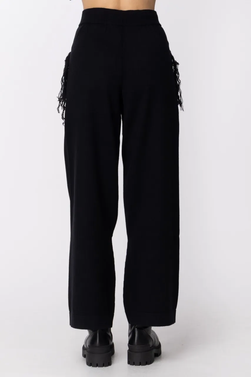 Pantaloni joggers a palazzo con frange Nero