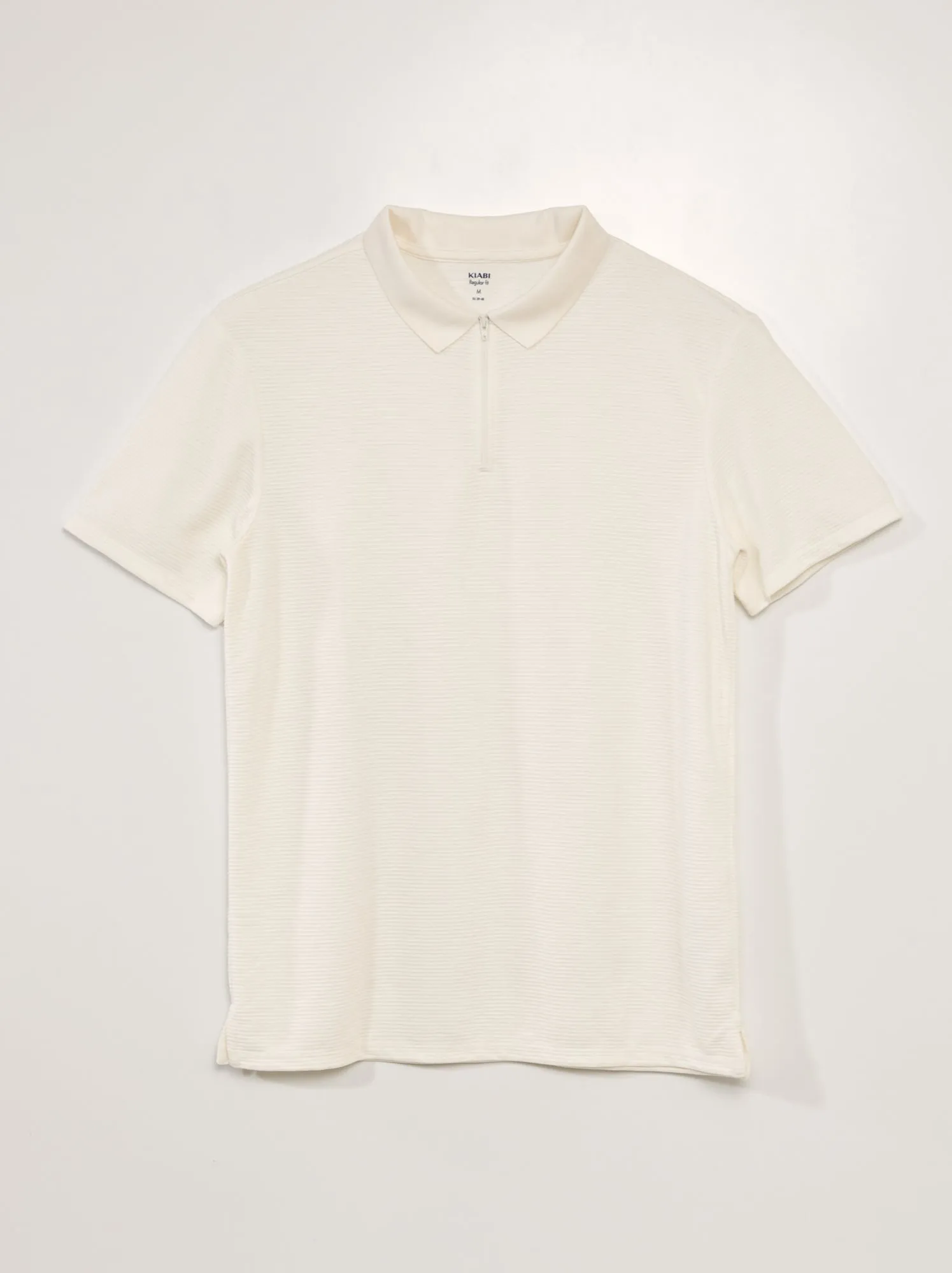 Polo con collo con zip in maglia testurizzata - BIANCO
