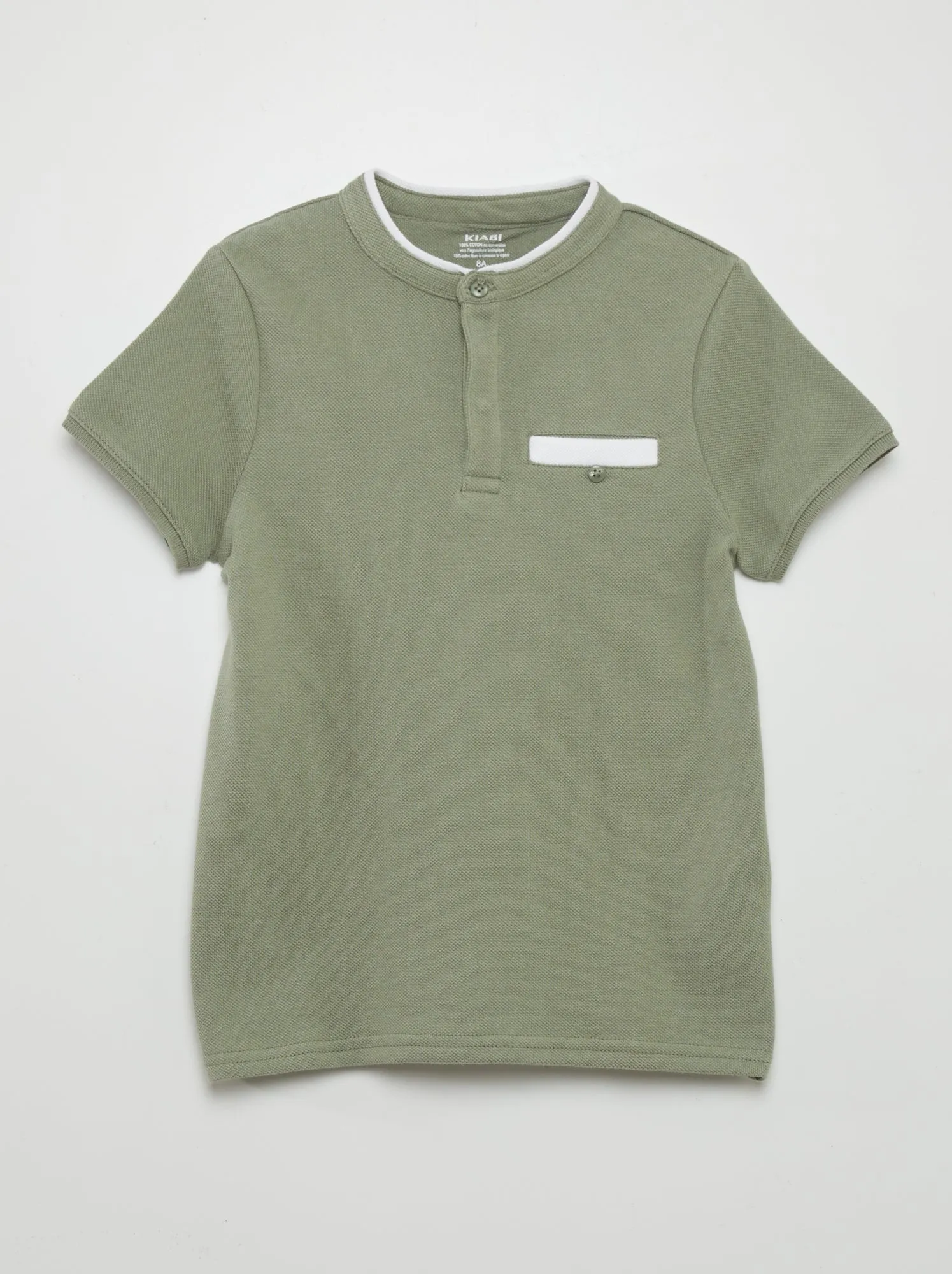 Polo in maglia piqué con collo alla coreana - VERDE
