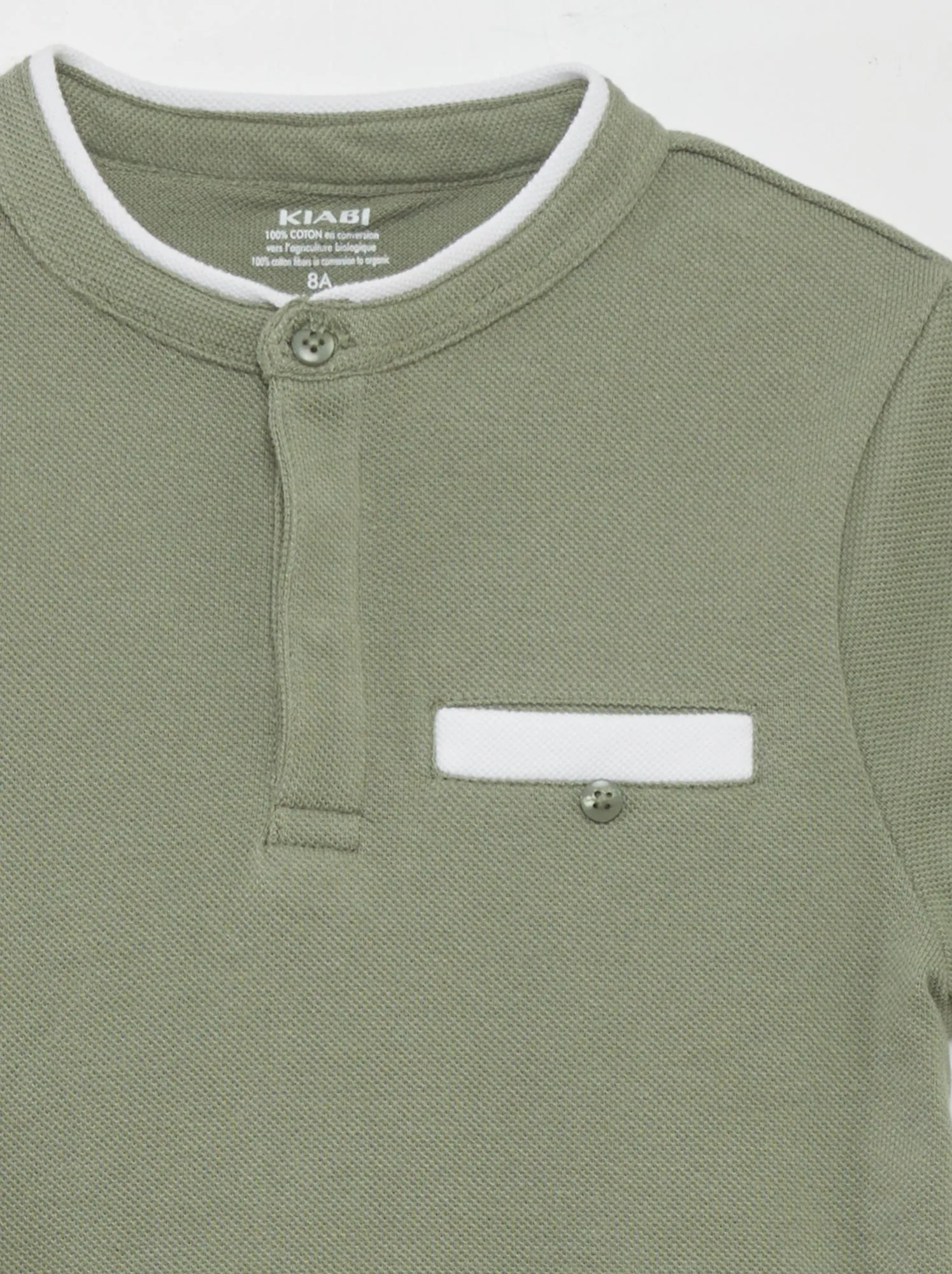 Polo in maglia piqué con collo alla coreana - VERDE