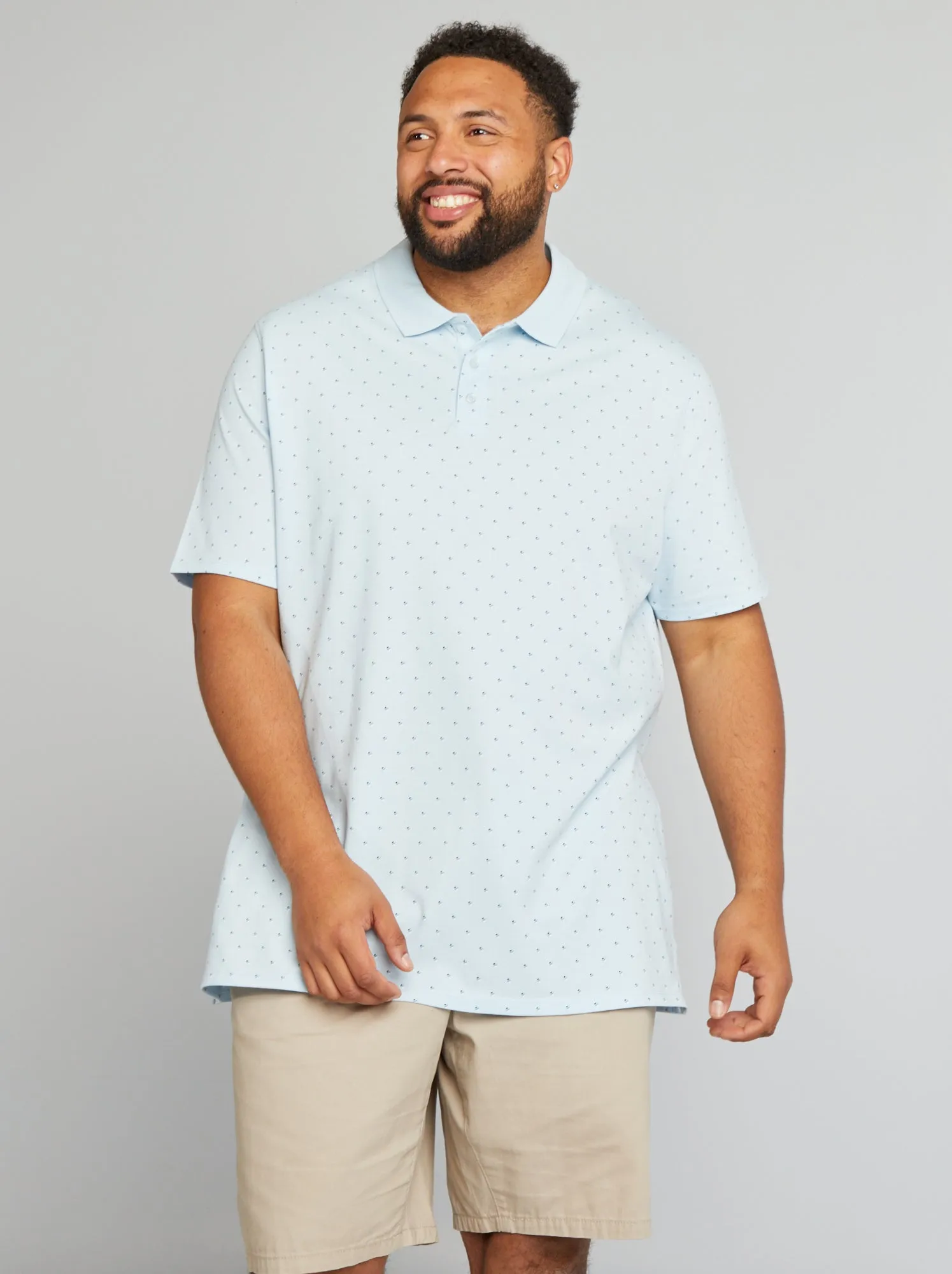 Polo in piqué di cotone con motivi - BLU