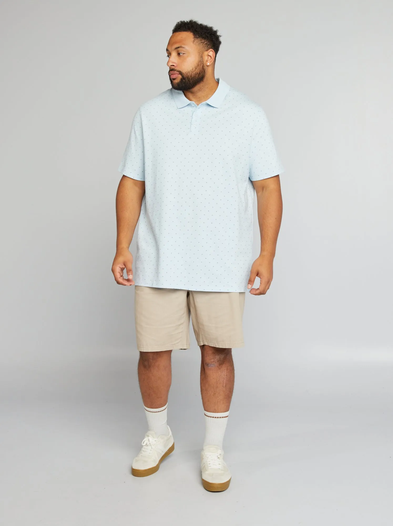 Polo in piqué di cotone con motivi - BLU
