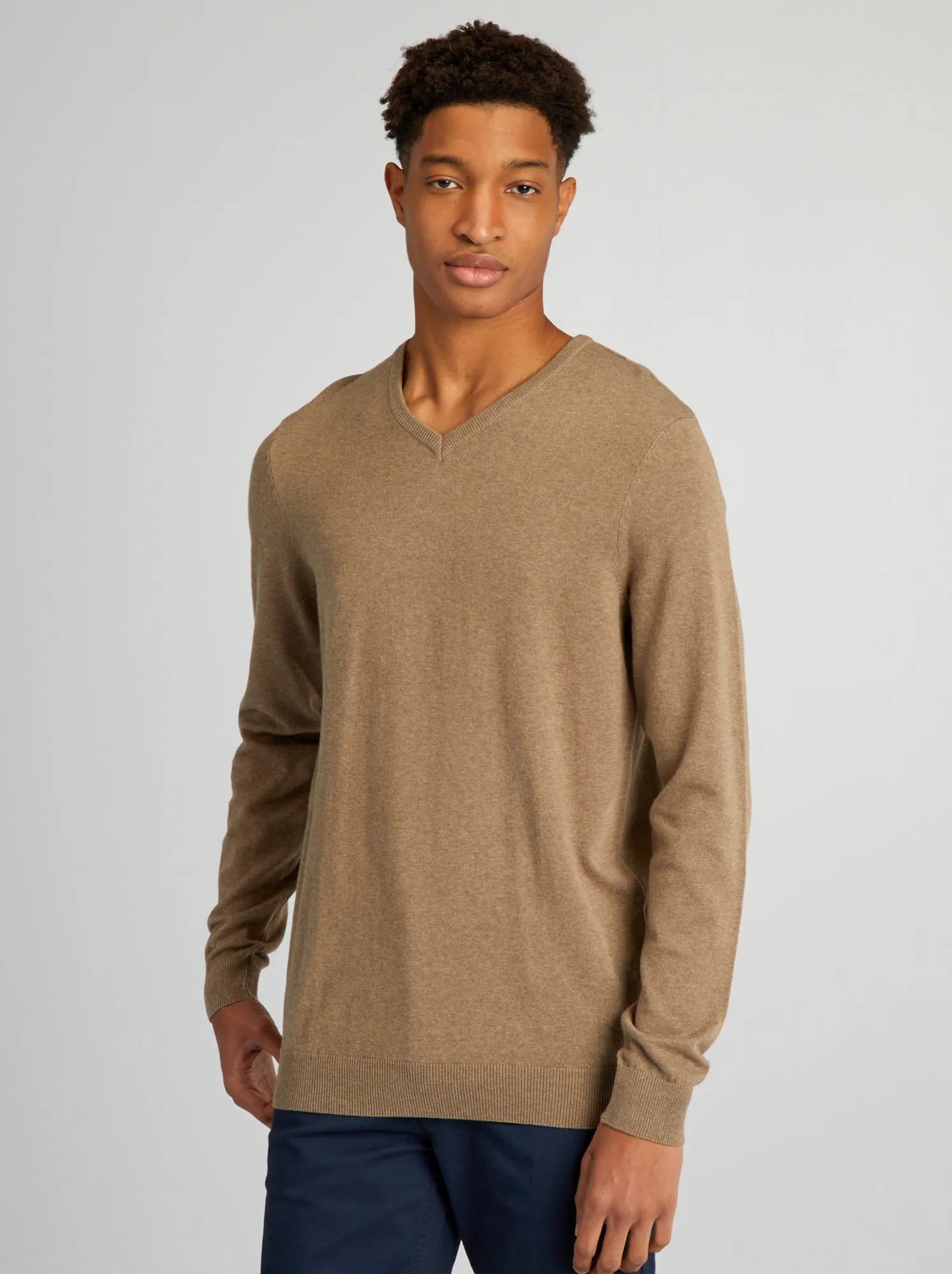 Pullover in maglia con scollo a V per persone più alte di 190 cm - BEIGE