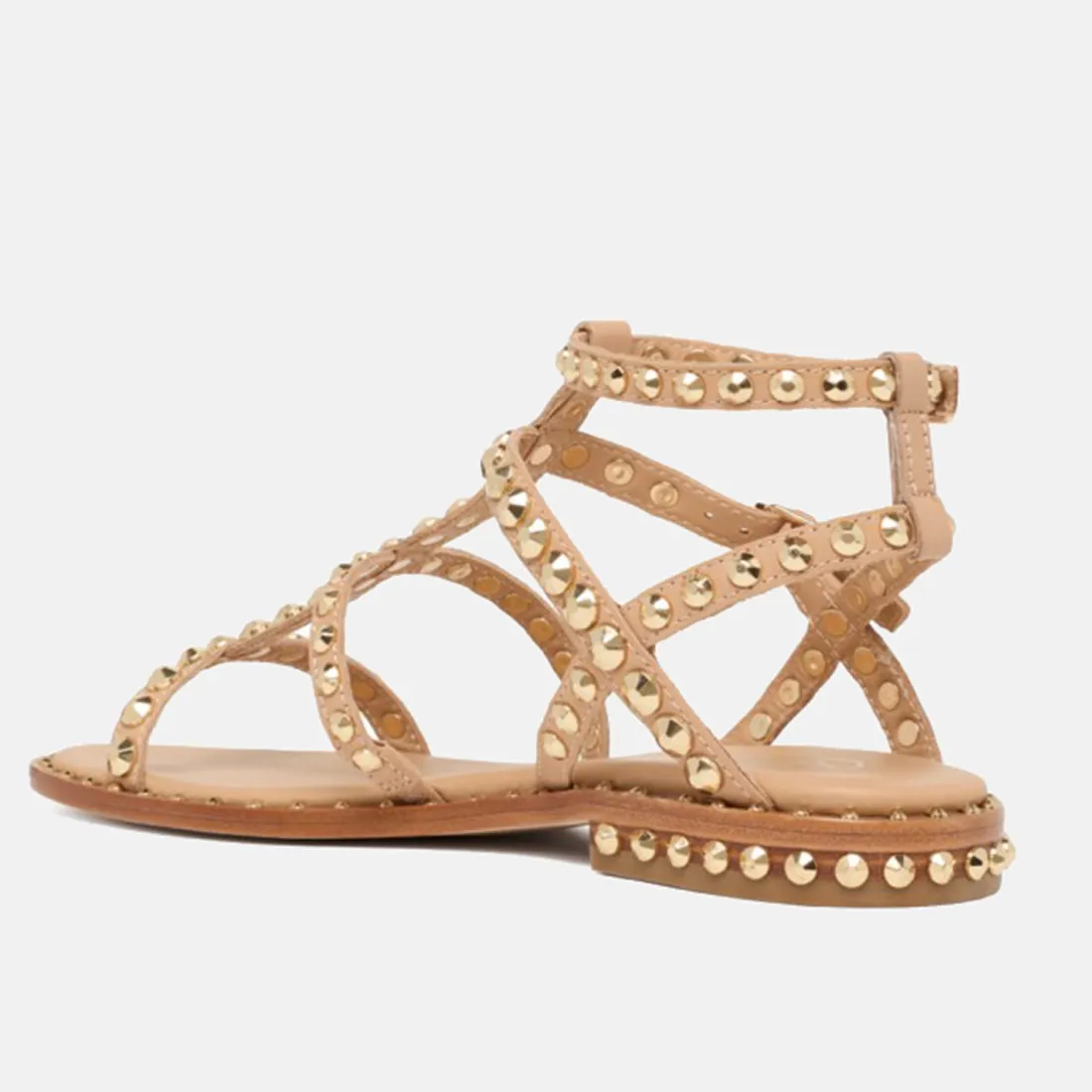 Sandali gladiatore Ash Precious beige in pelle con borchie oro