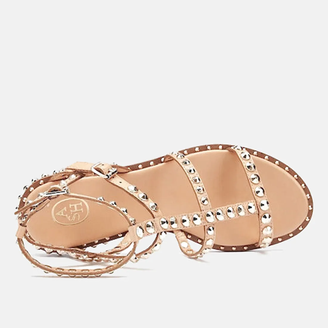 Sandali gladiatore Ash Precious beige in pelle con borchie oro