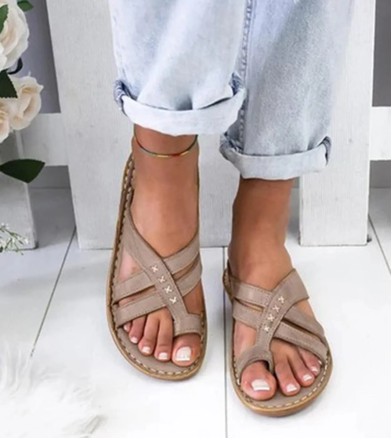 Sandali gladiatore Donna Pantofole comode Fahion Sandali con zeppa romani Tacchi bassi Scarpe da spiaggia Infradito casual Sanda