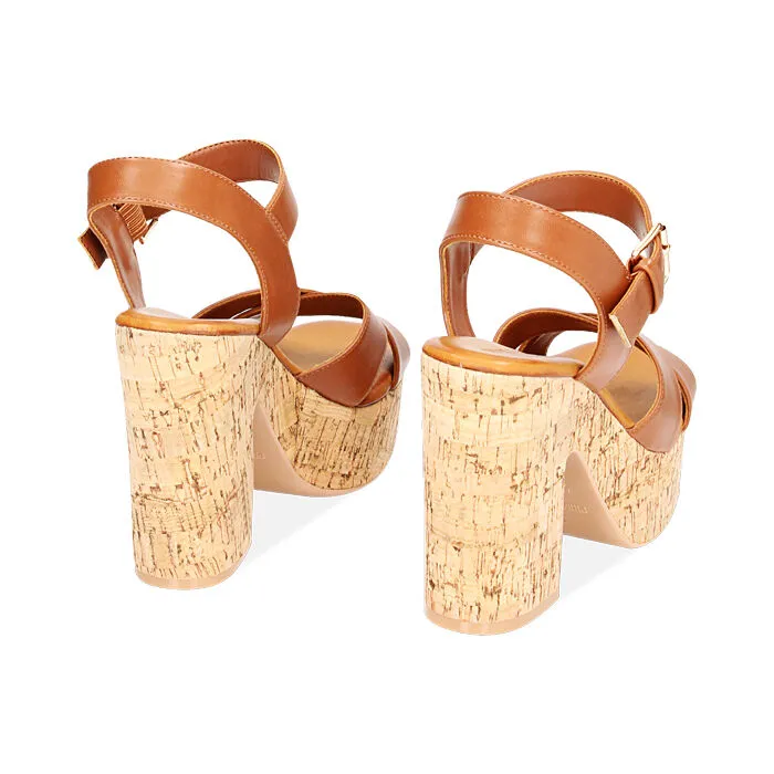 Sandali marroni in sughero, tacco 10,9 cm