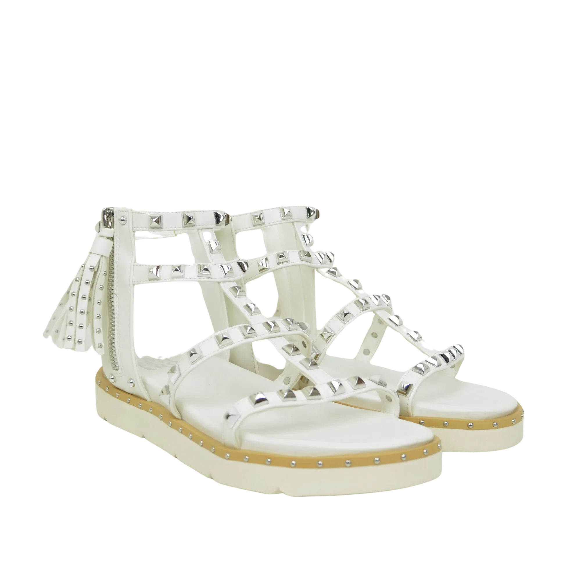 Sandali Similpelle Platform Borchiati Borchie Dorate Caffènero Bianco