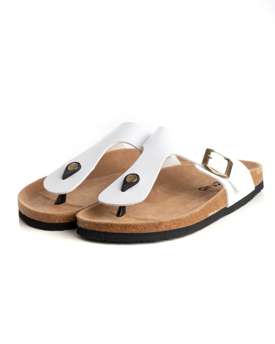 Sandalo Aperto Scarpe Ecopelle Ciabatta Uomo Unisex Sandali Infradito Fibbia Bianco GIOSAL-S1210A