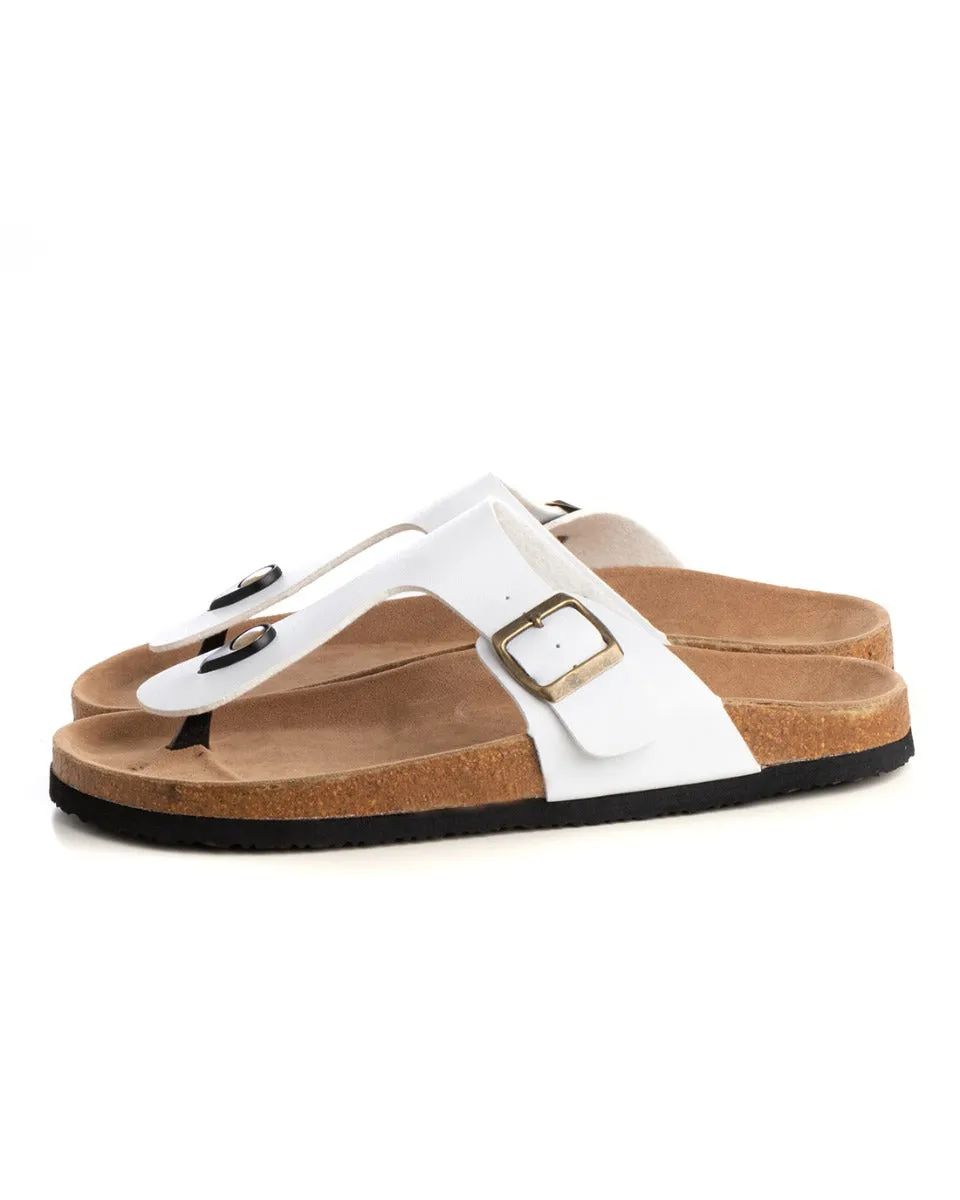 Sandalo Aperto Scarpe Ecopelle Ciabatta Uomo Unisex Sandali Infradito Fibbia Bianco GIOSAL-S1210A