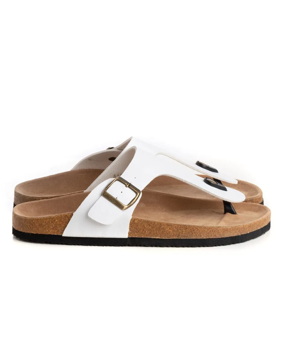 Sandalo Aperto Scarpe Ecopelle Ciabatta Uomo Unisex Sandali Infradito Fibbia Bianco GIOSAL-S1210A