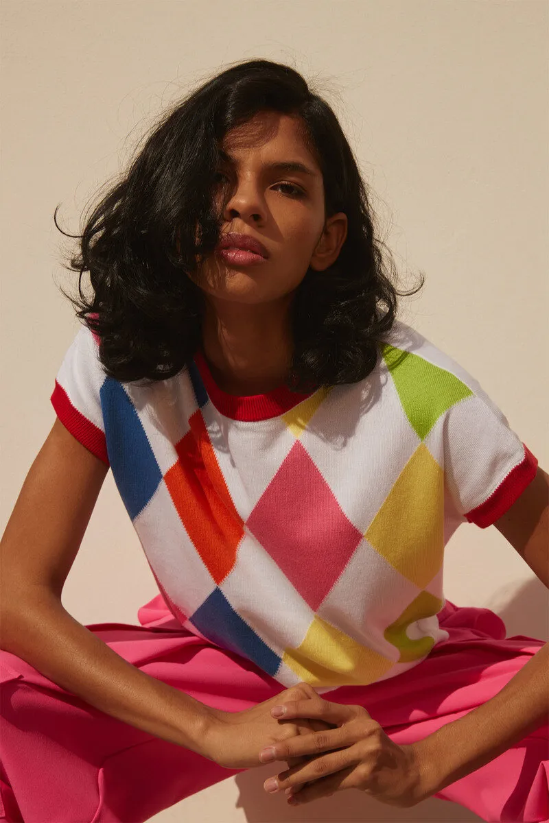 SEMICOUTURE Maglia rombi maniche corte