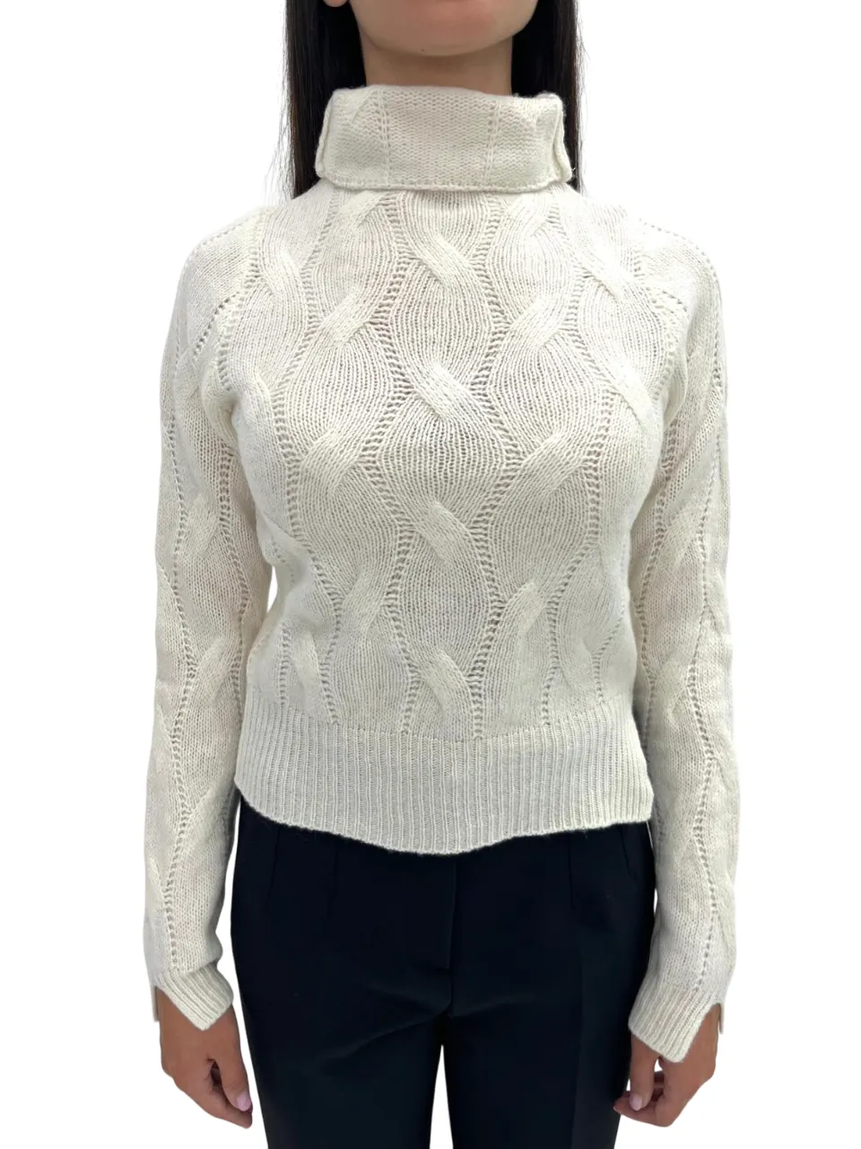 SOLOTRE   MAGLIA A COLLO ALTO PANNA IN CASHMERE E LANA