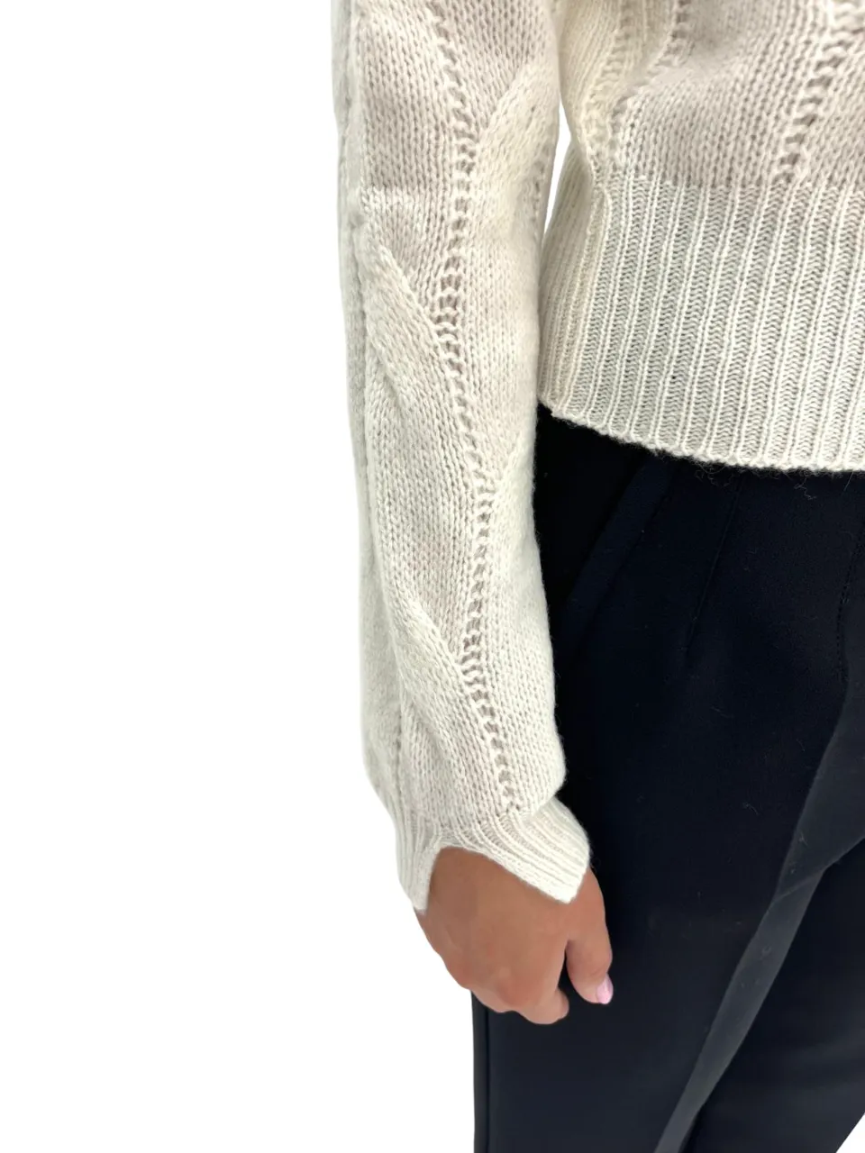 SOLOTRE   MAGLIA A COLLO ALTO PANNA IN CASHMERE E LANA