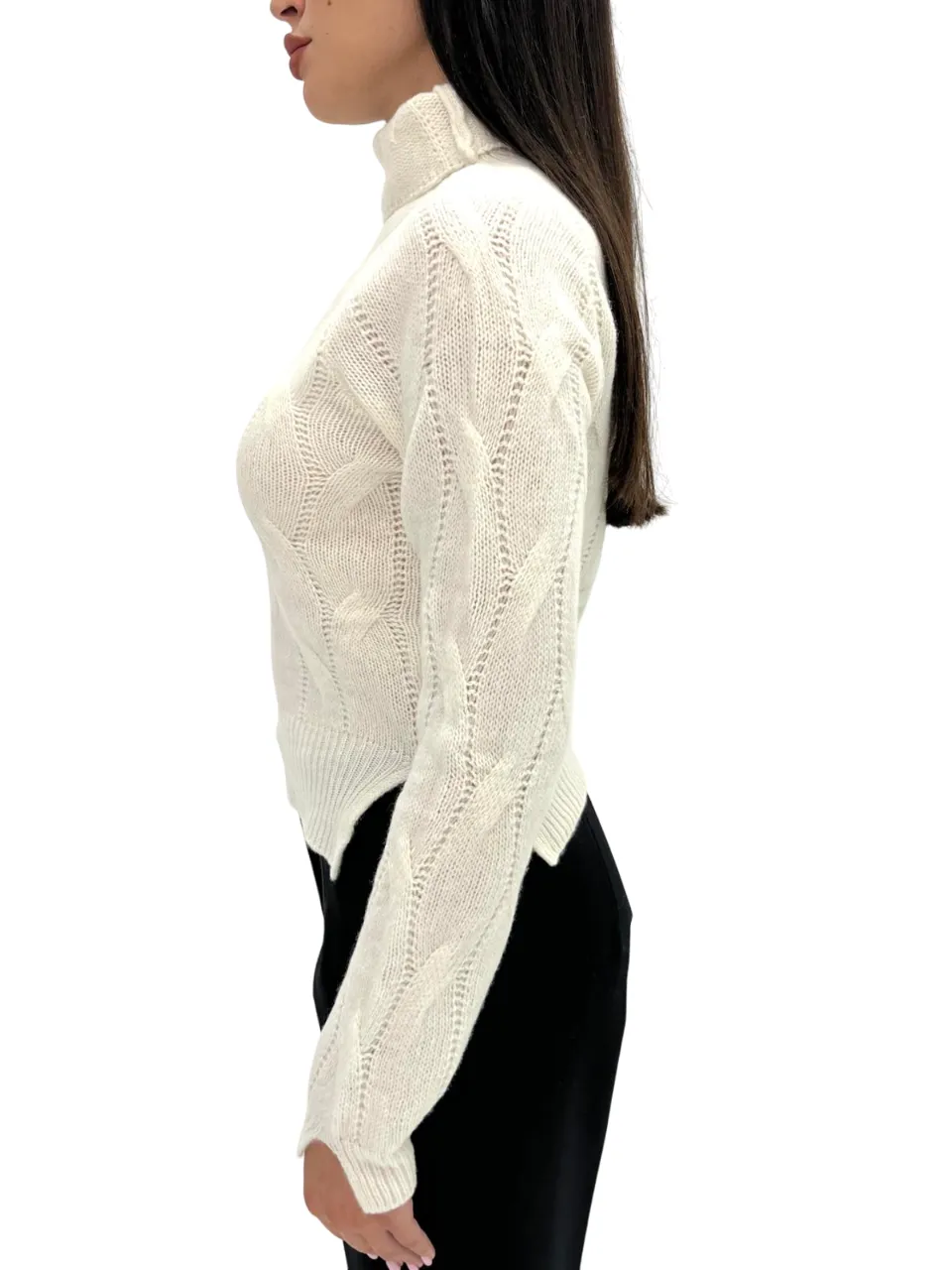 SOLOTRE   MAGLIA A COLLO ALTO PANNA IN CASHMERE E LANA