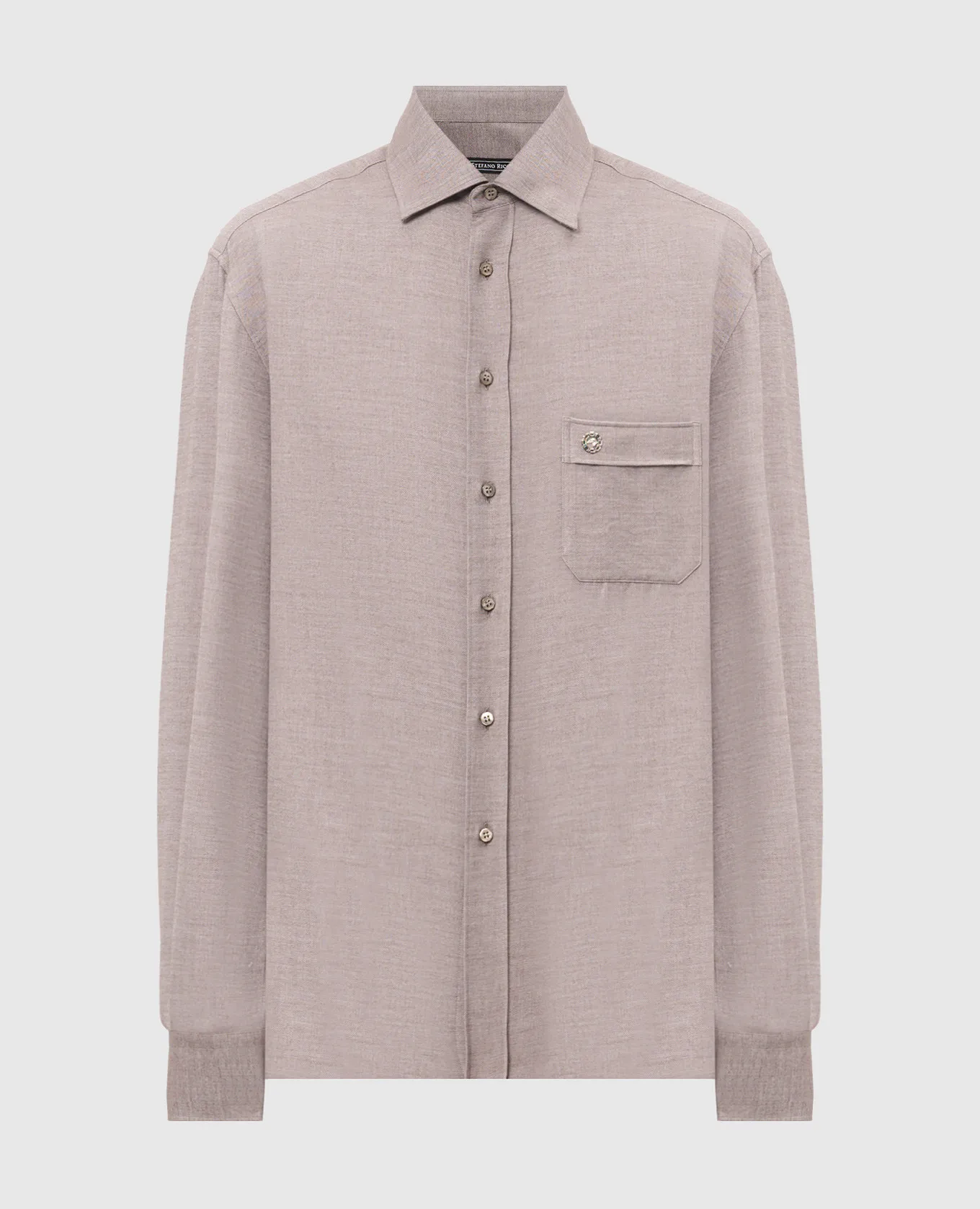 Stefano Ricci Camicia in cashmere beige con stampa testa d'aquila metallizzata MC007374R2861