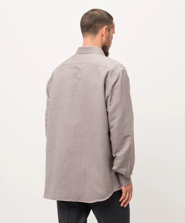 Stefano Ricci Camicia in cashmere beige con stampa testa d'aquila metallizzata MC007374R2861