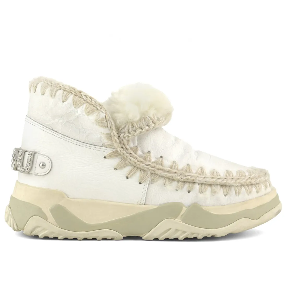 Stivaletto Mou Eskimo Trainer Big Logo con strass in montone bianco
