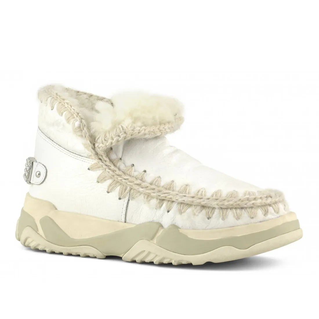 Stivaletto Mou Eskimo Trainer Big Logo con strass in montone bianco