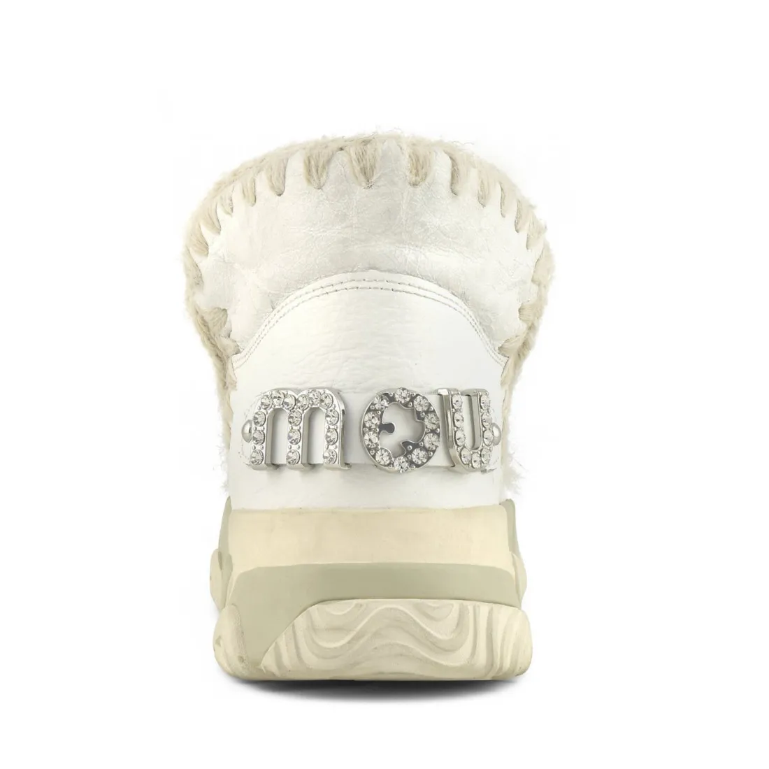 Stivaletto Mou Eskimo Trainer Big Logo con strass in montone bianco