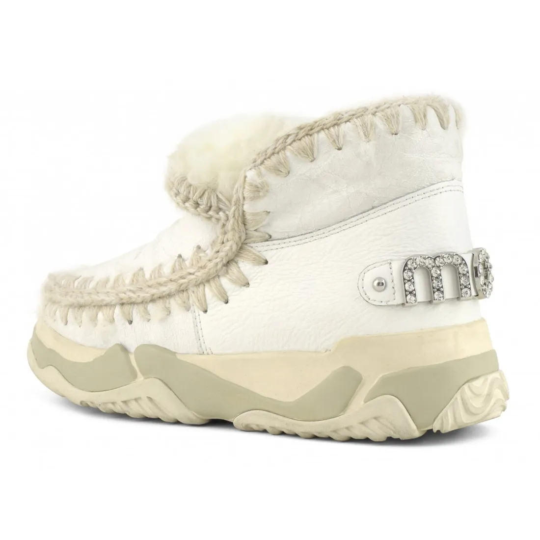 Stivaletto Mou Eskimo Trainer Big Logo con strass in montone bianco