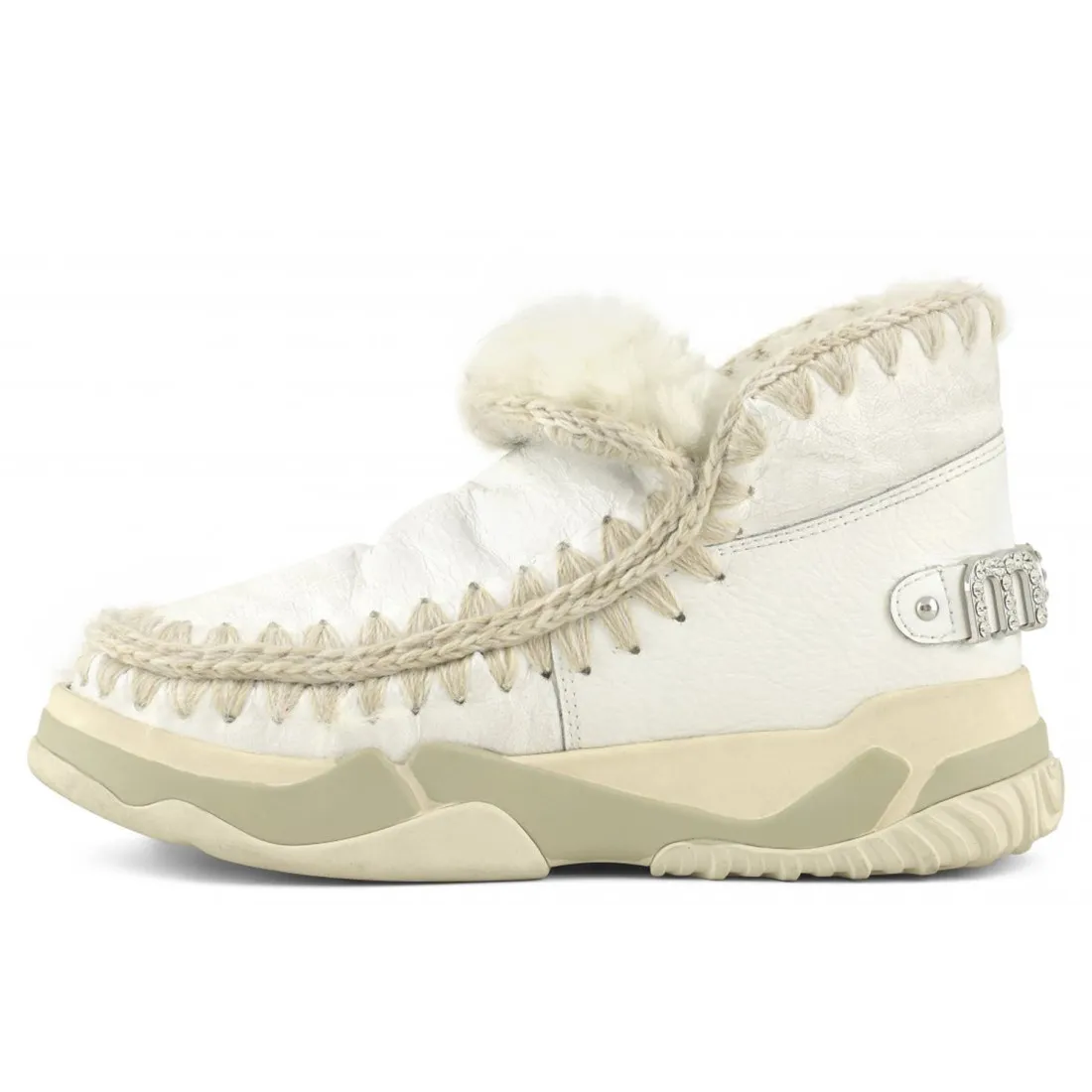 Stivaletto Mou Eskimo Trainer Big Logo con strass in montone bianco