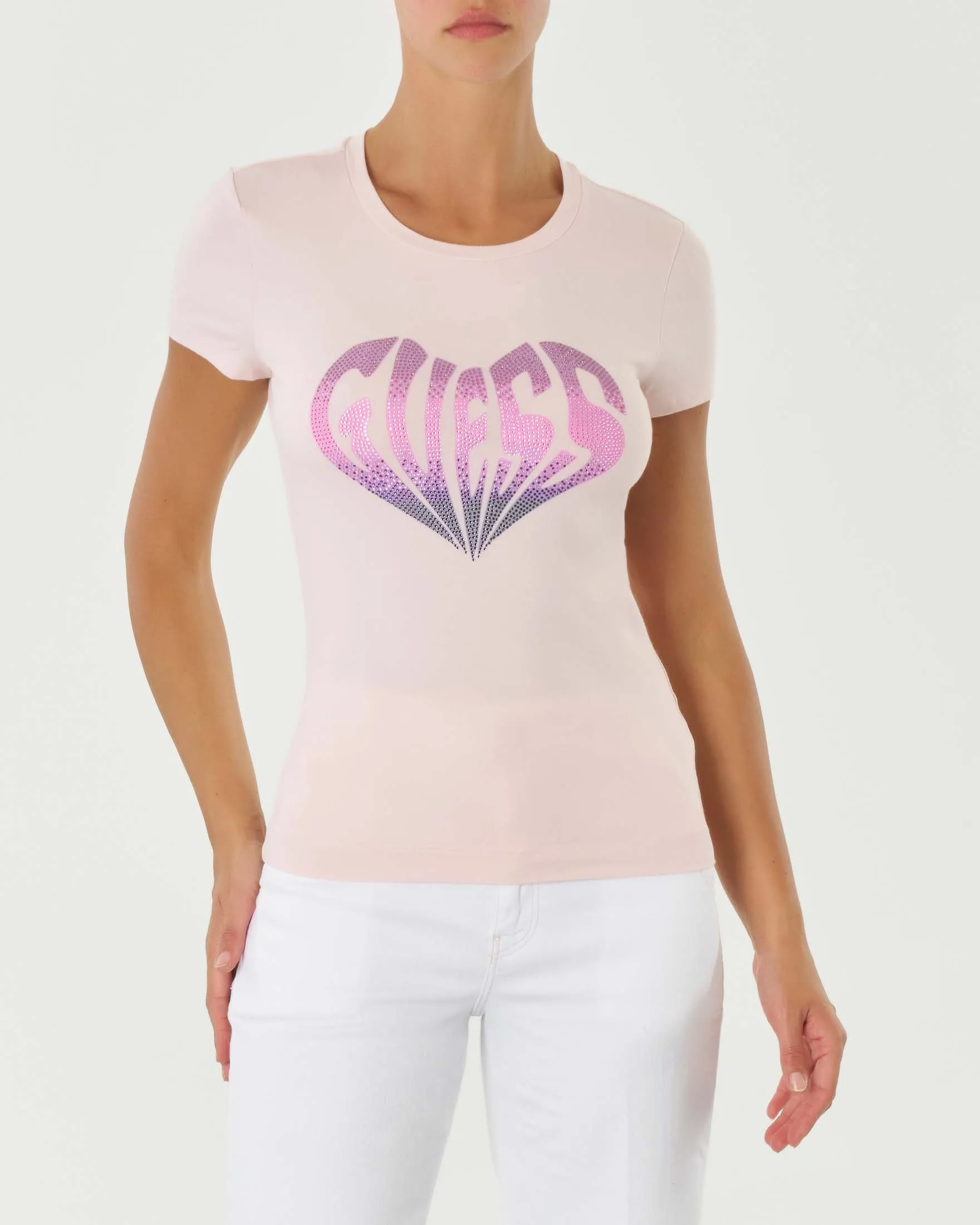 T-shirt rosa in cotone vestibilità regular con logo a cuore frontale multicolor
