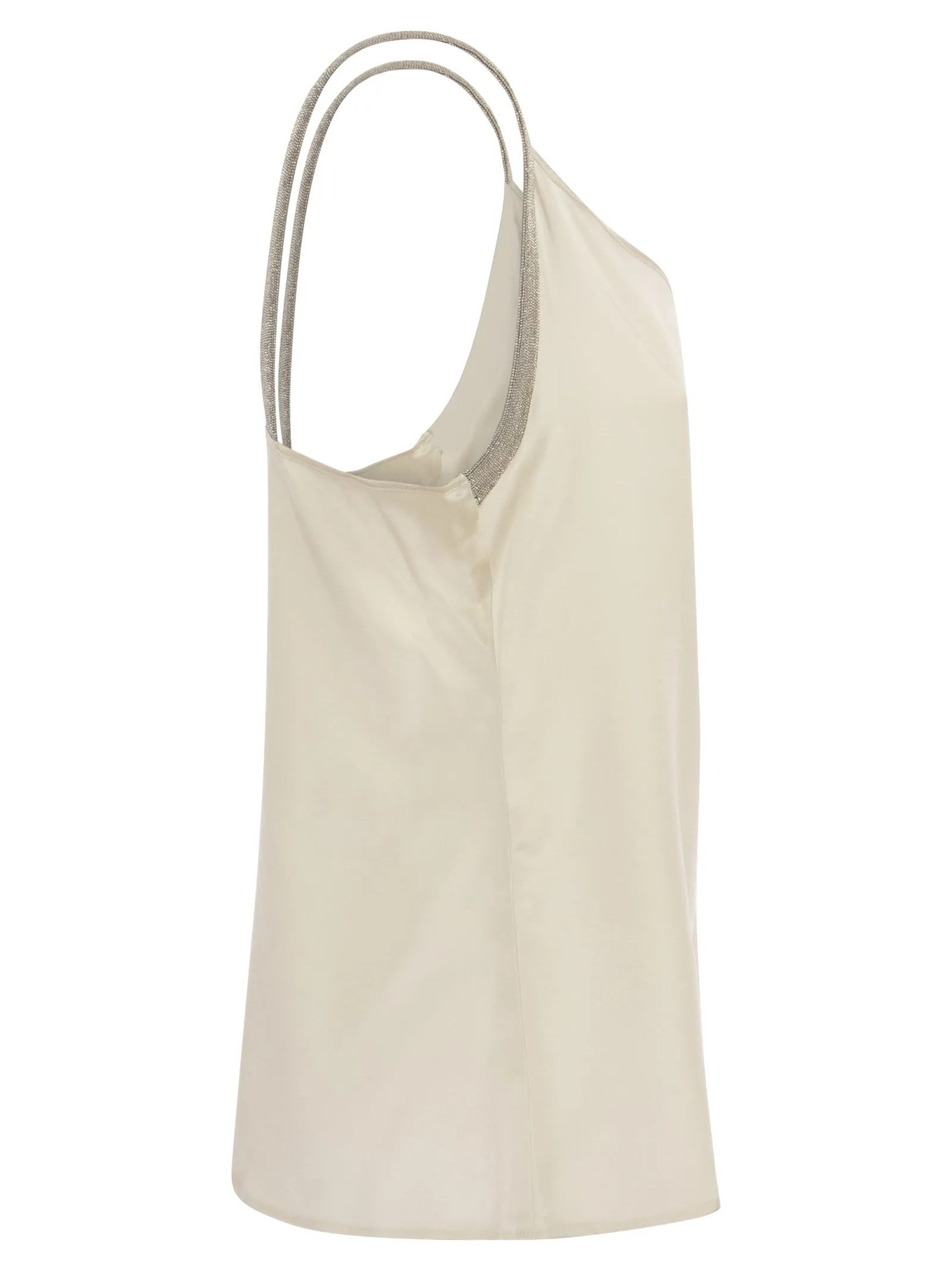 Top in seta con spalline in monile