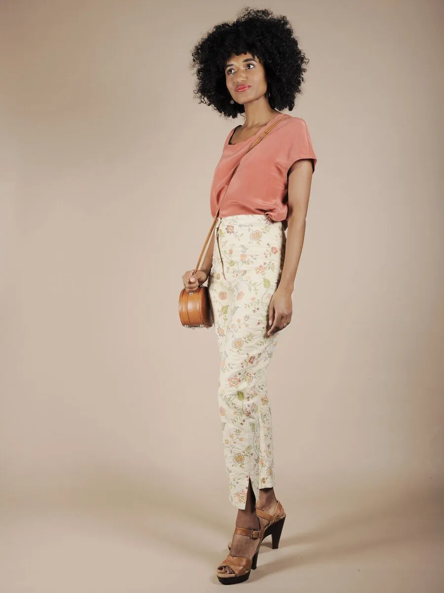Top in seta rosa pesca collo stondato