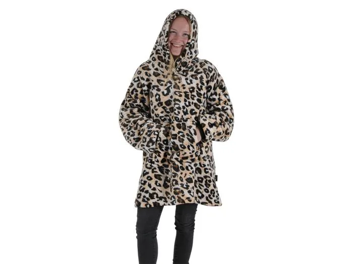 Unique Living pile oversize leopardato con cappuccio