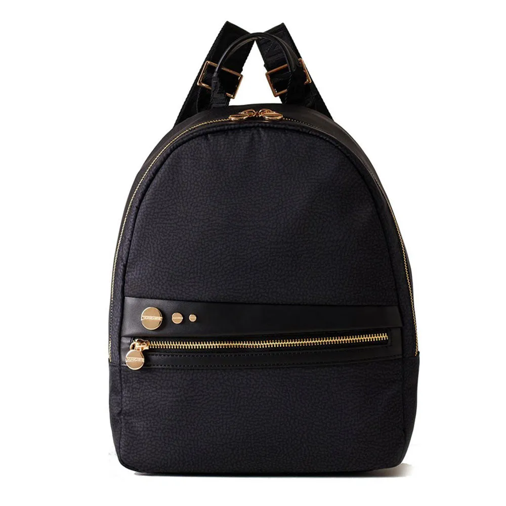 Zaino Donna BORBONESE linea Road Medium in Nylon OP e Pelle Dark Black