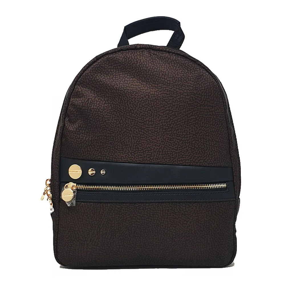 Zaino Donna BORBONESE linea Road Medium in Nylon OP Testa Moro e Pelle Nera