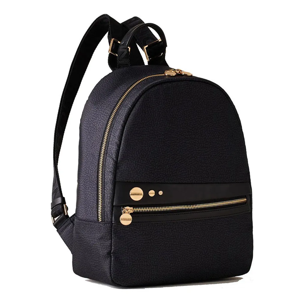 Zaino Donna BORBONESE linea Road Medium in Nylon OP Testa Moro e Pelle Nera