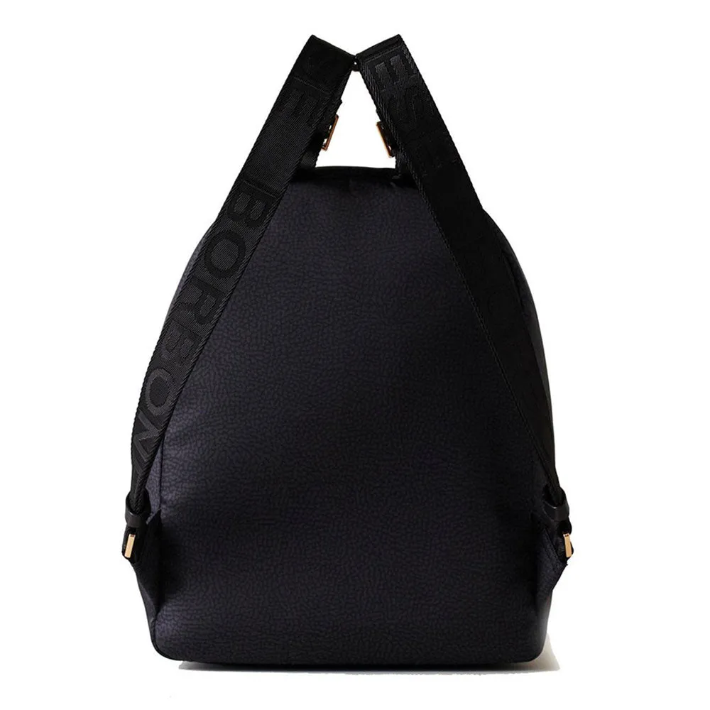 Zaino Donna BORBONESE linea Road Medium in Nylon OP Testa Moro e Pelle Nera