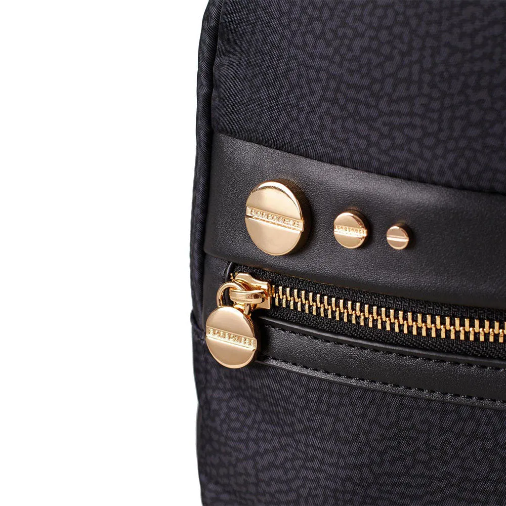 Zaino Donna BORBONESE linea Road Medium in Nylon OP Testa Moro e Pelle Nera