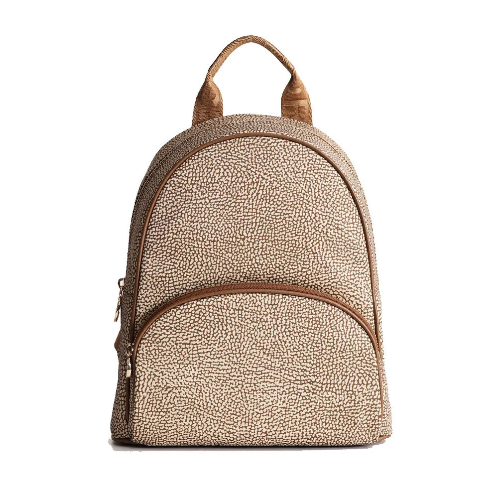 Zaino Donna Medio BORBONESE in Tessuto Riciclato stampa OP Beige Brown