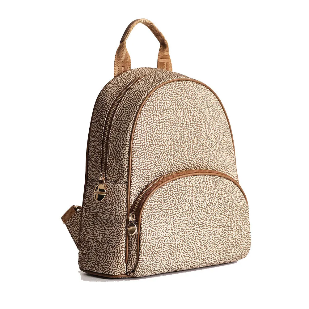 Zaino Donna Medio BORBONESE in Tessuto Riciclato stampa OP Beige Brown