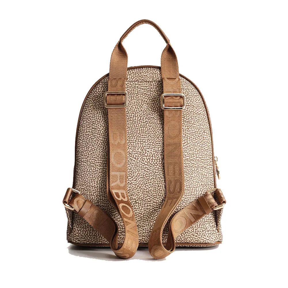 Zaino Donna Medio BORBONESE in Tessuto Riciclato stampa OP Beige Brown