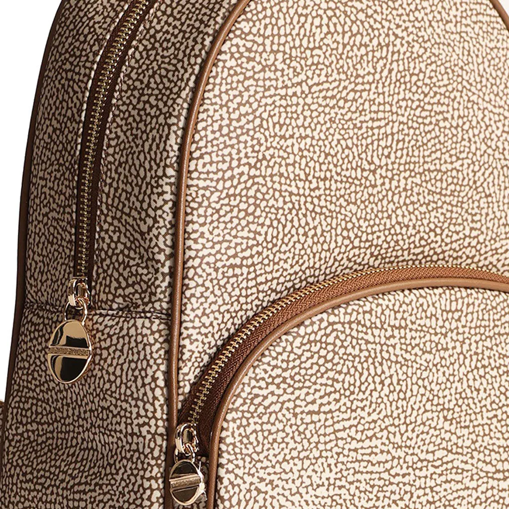 Zaino Donna Medio BORBONESE in Tessuto Riciclato stampa OP Beige Brown