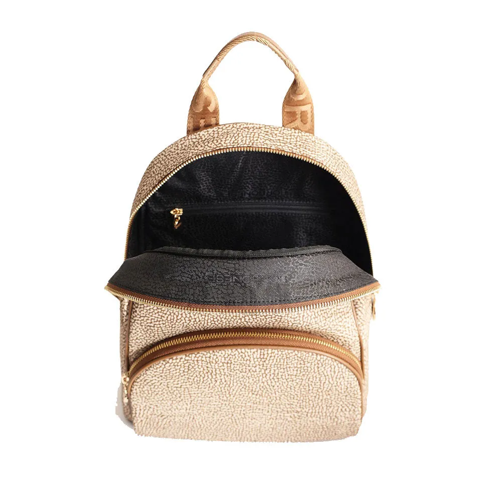 Zaino Donna Medio BORBONESE in Tessuto Riciclato stampa OP Beige Brown